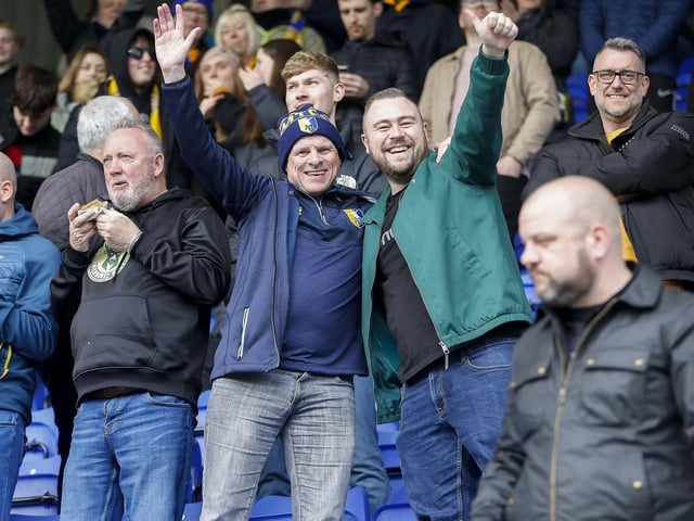 Mansfield Town fans enjoy victory at Tranmere Rovers.