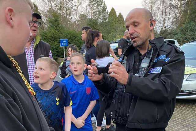 Police officers on a special visit to the Spectrum WASP charity in Mansfield.