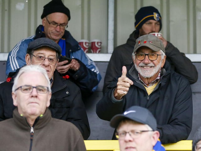 Mansfield fans at The EnviroVent Stadium for the match against Harrogate Town.