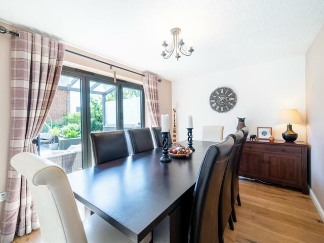 The second dining room at the £425,000 Mansfield Woodhouse property is this formal dining room, which also has doors leading out to the garden's sheltered terrace.