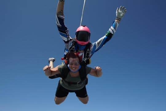 Lyndsey flying high on her skydive for charity.