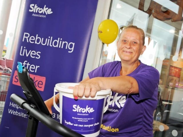 Sainsbury's in Kimberley staged a bike maraton in aid of the Stroke Association in 2018. Here, Angela Sheldon puts on some mileage for the cause.