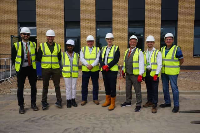 Pictured, from left, are Wayne Bexton, Nottinghamshire County Council's Director of Economy, Environment and Assets; Cllr James Walker-Gurley, Cabinet Member for Economic Development and Asset Management; Cllr Hana John, Cabinet Member for Education & SEND, Cllr Mick Barton, Council Leader; Peter McConnochie, Director of Education, Learning and Inclusion; Cllr Kevin Brown, Divisional Member for Mansfield South; Cllr Rory Green, Cabinet Member for Children and Families and Cllr Martin Wright, Divisional Member for Mansfield East.