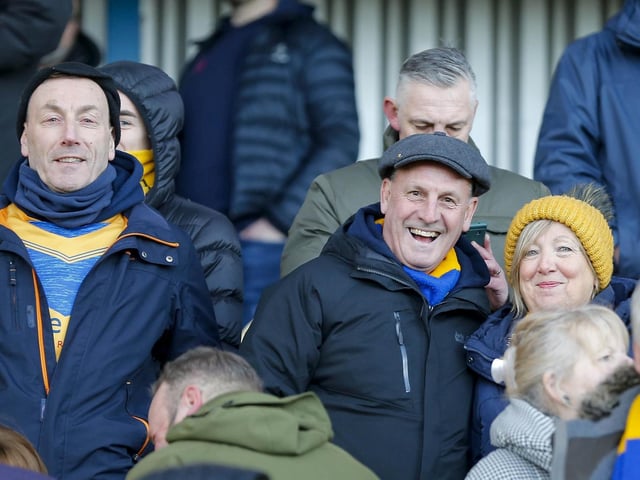 Stags fans watch the Sky Bet League 2 match against Crewe Alexandra at the One Call Stadium.