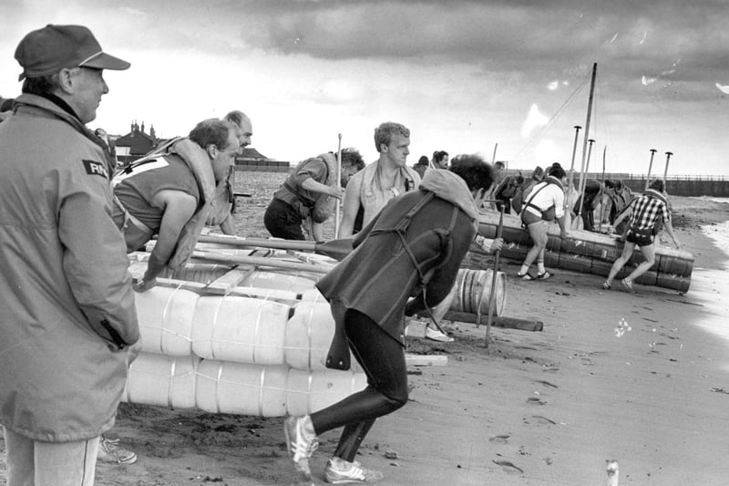 Under starers orders for a South Tyneside raft race. Can you guess the year from this photo?