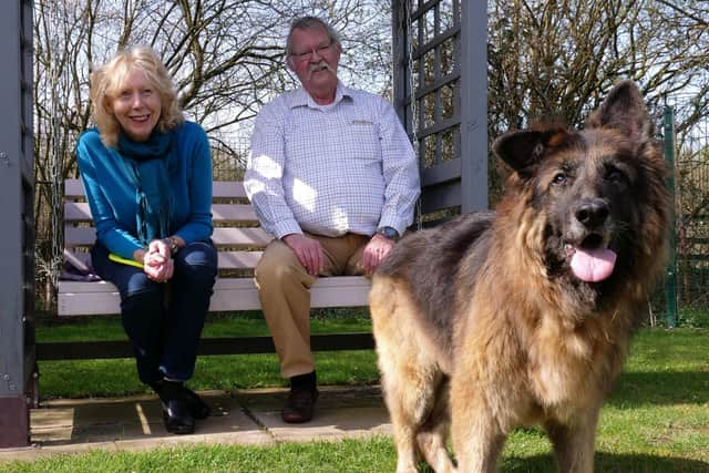 Bella, who was rescued from the River Trent in Nottinghamshire, with Maggie Mellish and Charlie Douglas. PHOTO: RSPCA/SWNS.