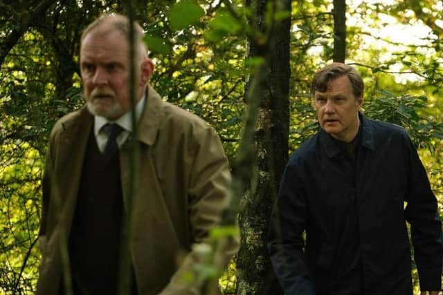 Robert Glenister as Detective Inspector Kevin Salisbury, left, and David Morrissey, as Detective Chief Superintendent Ian St Clair, in Sherwood.