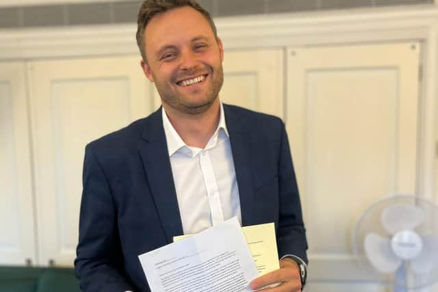 Ben Bradley with his speeches in parliament.