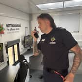 Station manager Sam Mills gets to grips with the new Command Support Unit.