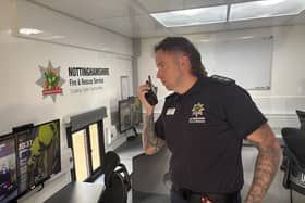 Station manager Sam Mills gets to grips with the new Command Support Unit.