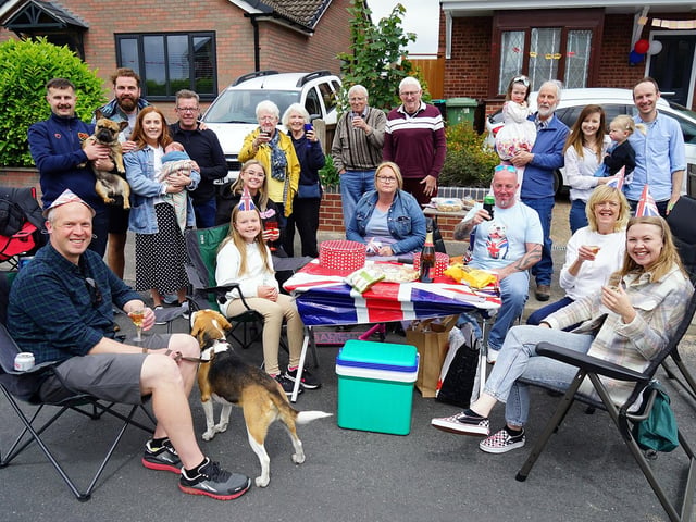 Enjoying the festivities at the Platinum Jubilee street party on Delamere Drive.