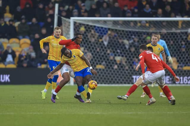 Action during the Sky Bet League One match against Wycombe Wanderers FC at the One Call Stadium, 18 Jan 2025, Photo credit Chris & Jeanette Holloway / The Bigger Picture.media