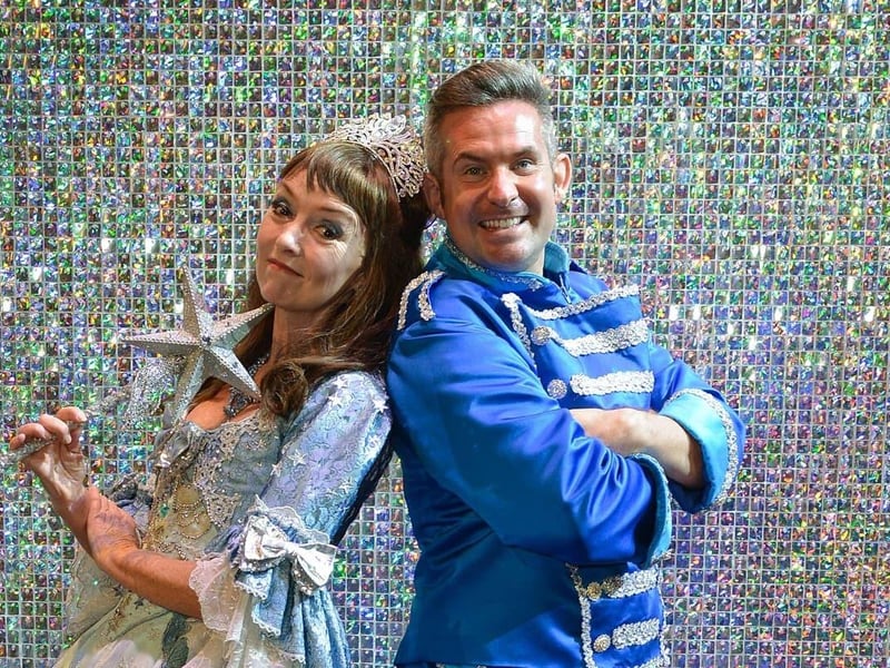 Melanie Walters, best known as Gwen West from Gavin and Stacey, alongside Adam Moss in the 2019 pantomime.