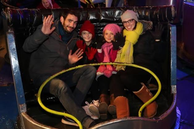Rob and Miley Allsop alongside Jessica and Stephanie Ball, pictured ready to ride the Waltzer back in 2017