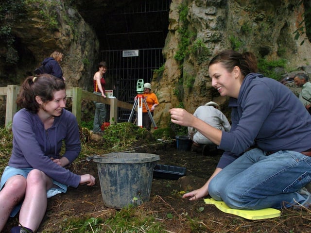 University of Sheffield archaeology students (left) Harriet Grant and Lizzie Miller at Creswell Crags, Creswell, near Worksop on the first day of a major excavation since 1920s .. a team of archaeologists from the University of Sheffield and the British Museum.