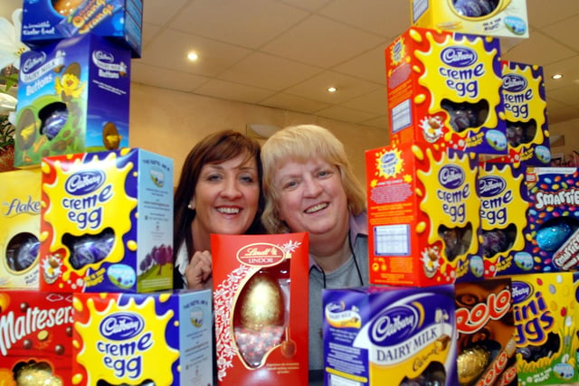 Owner of The Works Hair and Beauty Salon Mansfield left presented Easter eggs which have been donated by generous customers to Bea Branton from PASIC back in 2008