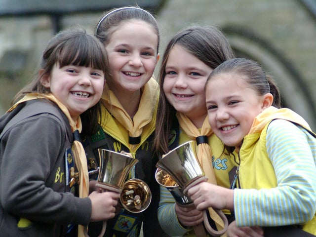 The 4th Sutton in Ashfield brownies in 2008, from left, Lexie Graham, Lucy Marriott, Lauren Gascoyne and Bradie Lee pictured before taking part in their hand bell challenge at St. Mary's Church