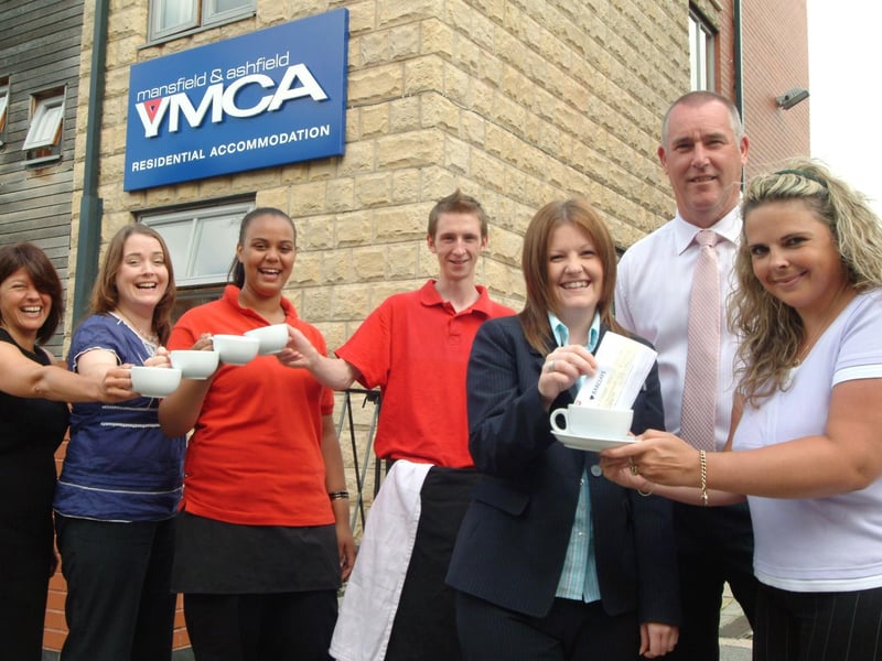 Mansfield Barclays Bank presented a cheque for £25,000 to the Mansfield and Ashfield YMCA as part of Barclays' global initiative, "Banking on a Brighter Future." The event took place at the YMCA in Mansfield, July 2008.