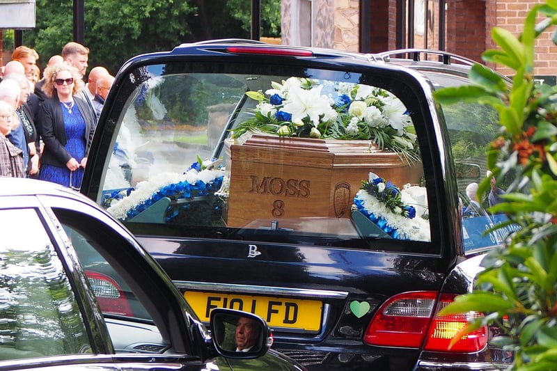 Ernie's coffin was engraved with the Spireites' logo, his surname and his number, 8.
