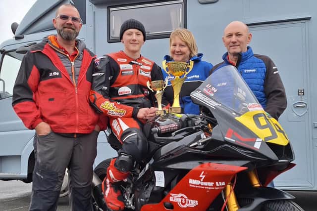 Lynden Leatherland and his team celebrate their Donington victory.