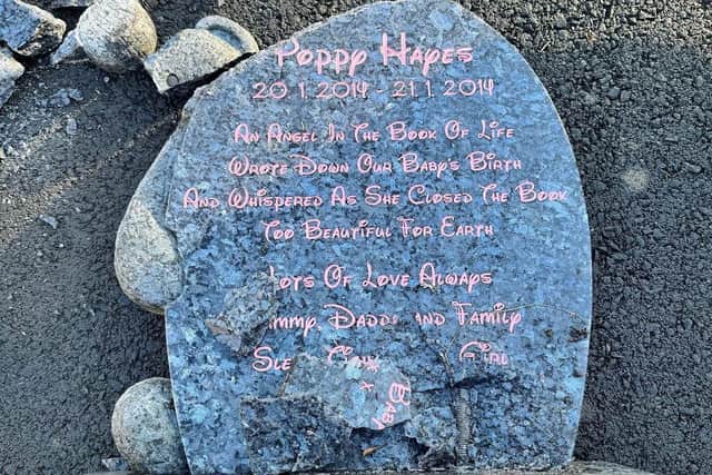 The vandalised headstone has left Poppy's family distraught. Photo: Submitted