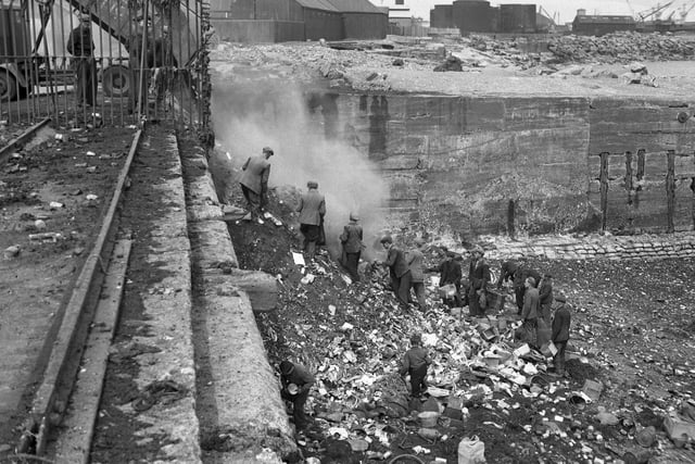 Men and youths combed the waste tipped from Sunderland Corporation freighters on to Hendon foreshore daily and here they are doing just that in May 1947.