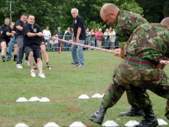 Ashfield Rugby Club members beating the Army team at tug-of-war in 2006.
