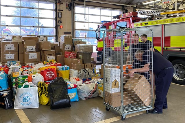 Ashfield fire firefighters in Kirkby also helped in the Ukraine appeal collecting and sorting a huge amounts of aid at their  Sutton Road station.