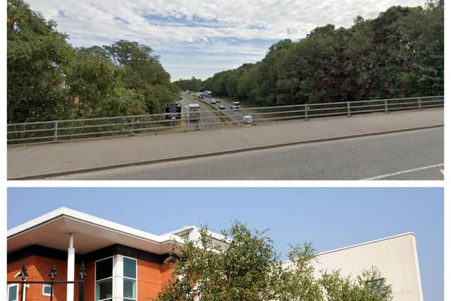 During chaotic scenes above the dual carriageway’s junction with the town Keaton Harris told police “f***-off, stay back, I’m going to f****** jump”