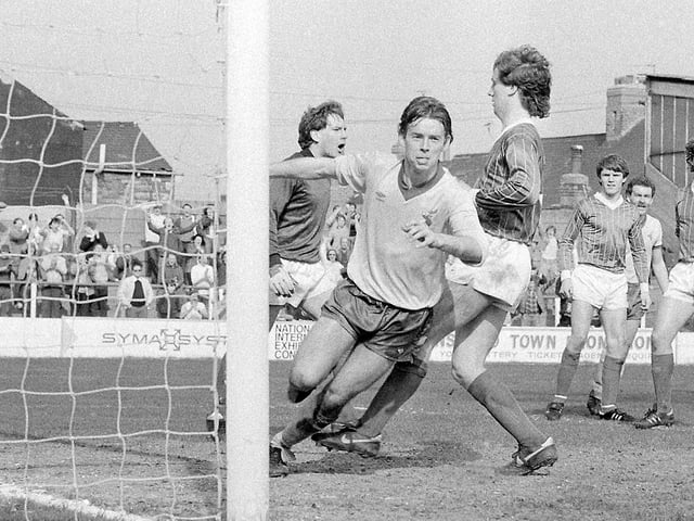 Charlie Bell wheels away after scoring against Tranmere Rovers.