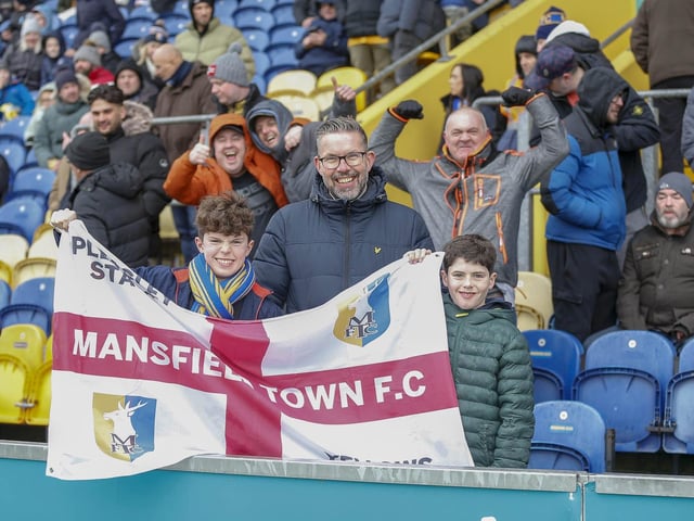 Mansfield Town fans ahead of kick-off on Saturday.