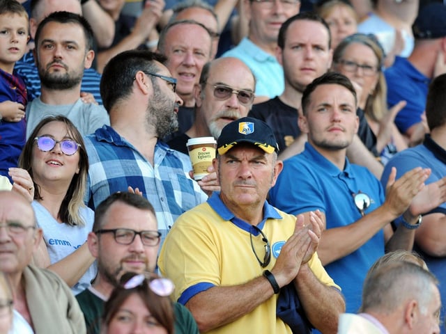 Mansfield Town fans watch the 2-1 win over Sheffield Wednesday on 24 July 2018.