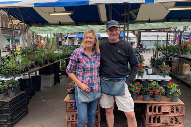 Neil and Michele Anthoney were all smiles on their flower stall.