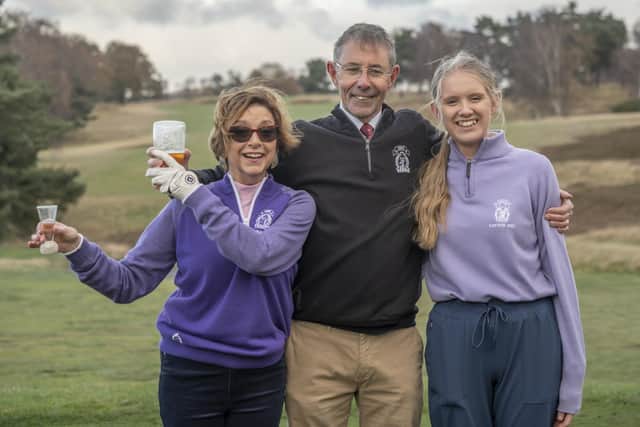 On the tee at the Captains' Changeover event at the start of the fundraising year are (from left) ladies' captain Chez Abraham, gents' captain Phil Revill and junior captain Harriet Williams.