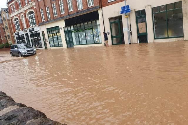 Roads became rivers in Hucknall as Storm Babet lashed Nottinghamshire with torrential rain. Photo: Scotty Fenton