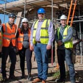 Paul Burrows, Aidan Cropper and Amy Ryzm, of ASD Build, with Coun Chris Huskinson and Coun Matthew Relf at the site. Picture: Ashfield Council