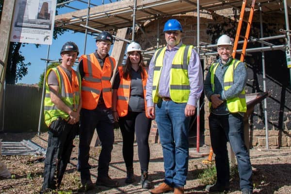 Paul Burrows, Aidan Cropper and Amy Ryzm, of ASD Build, with Coun Chris Huskinson and Coun Matthew Relf at the site. Picture: Ashfield Council