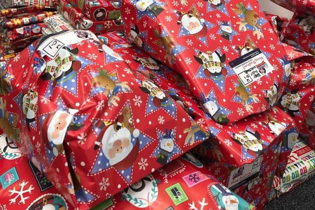 A huge pile of gifts ready to be donated thanks to the generosity of local people and businesses.