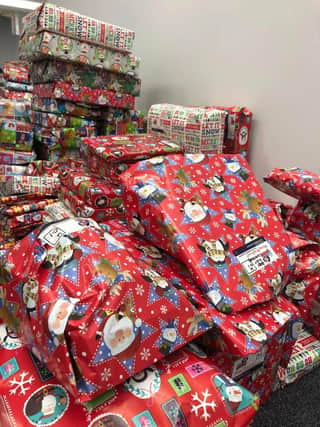 A huge pile of gifts ready to be donated thanks to the generosity of local people and businesses.