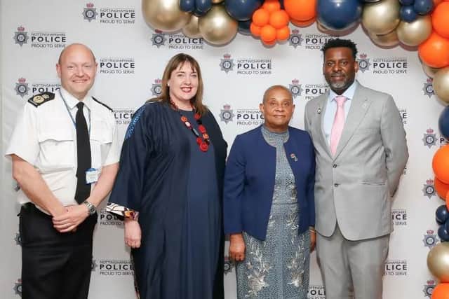 Chief Constable Craig Guildford, Police and Crime Commissioner Caroline Henry, Baroness Lawrence and Rt Hon Stuart Lawrence.