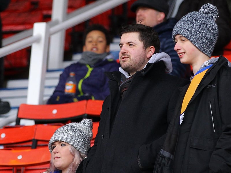 Stags fans ahead of kick-off before a 1-0 defeat to Swindon Town in February 2018.