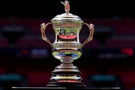 A detailed view of the Women's FA Cup at Wembley Stadium on May 14, 2023 in London, England. (Photo by Clive Rose/Getty Images)