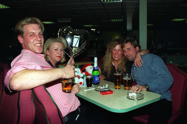 Jackie and Glen Mellows at The Star Extravaganza Evening at Vardon Bingo, Kilner Way, Sheffield Celebrating their win of a Caribbean Crusie with Beverley and Mark Fretwell who also won £530 in 1997