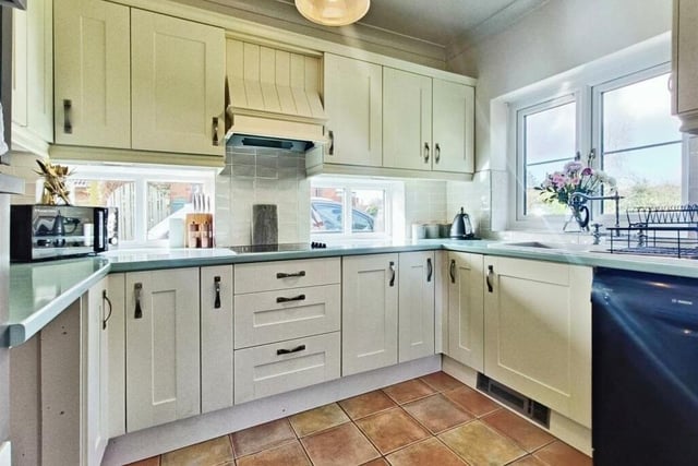 The kitchen has a distinctly rustic feel to it, but includes a terrific range of shaker-style units and cabinets with complementary worktop over and inset sink with mixer tap. There is an integrated oven, and space and plumbing for a dishwasher.