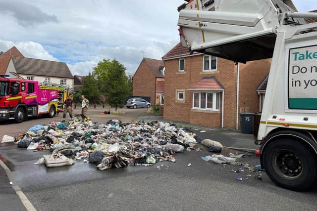 The discarded car battery caused a fire in the bin lorry. Images by Broxtowe Borough Council.