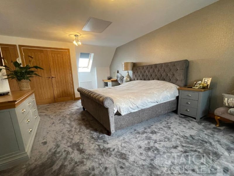 It's time to move upstairs and check out the bedrooms now, beginning with the grand master suite on the second floor. Spacious and striking in equal measure, it has two fitted wardrobes and access to an en suite bathroom.