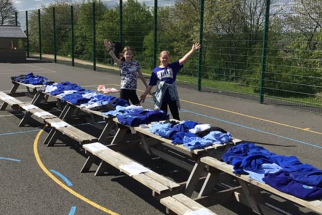 A second-hand school uniform swap shop was set up in the playground.