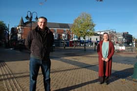 Coun Matthew Relf, Ashfield Council executive lead member for regeneration and corporate transformation, and Coun Samantha Deakin, executive lead member for parks, town centres and environmental services, in Sutton town centre.