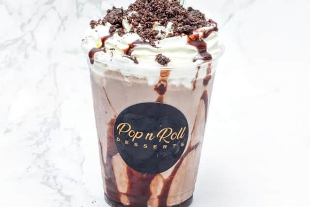 The menu consists of baked goods, milkshakes, rolled ice cream and bubble tea.
