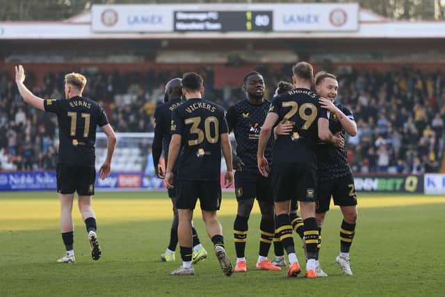 Goal celebrations during the Sky Bet League 1 match against Stevenage FC at the Lamex Stadium, 08 March 2025  Photo Chris Holloway / The Bigger Picture.media